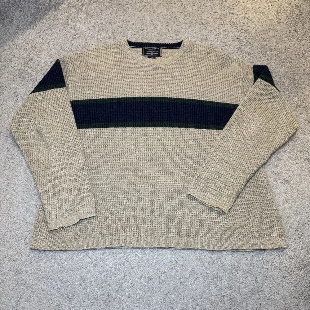 American‎ Eagle Outfitters Sweater L Men Beige Blue Green Chest 48